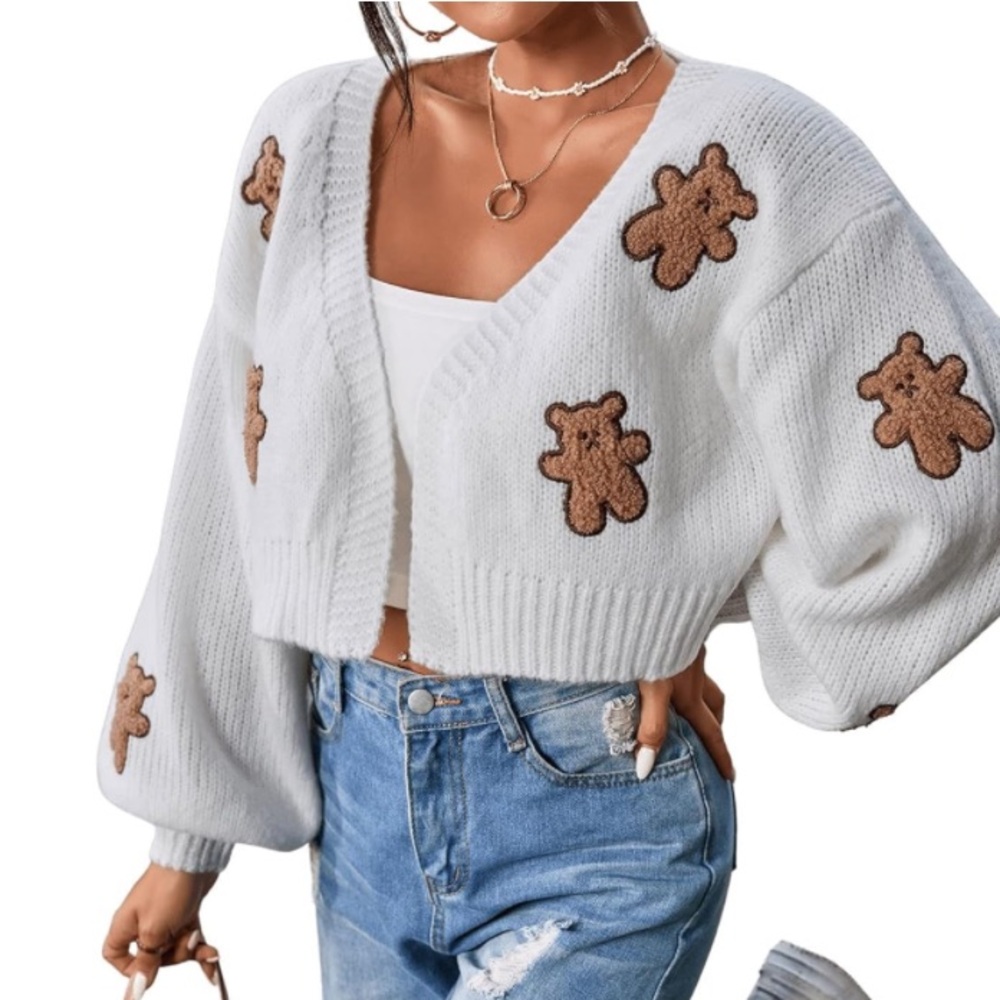 Cropped knit sweater Teddy Bear Cardigan